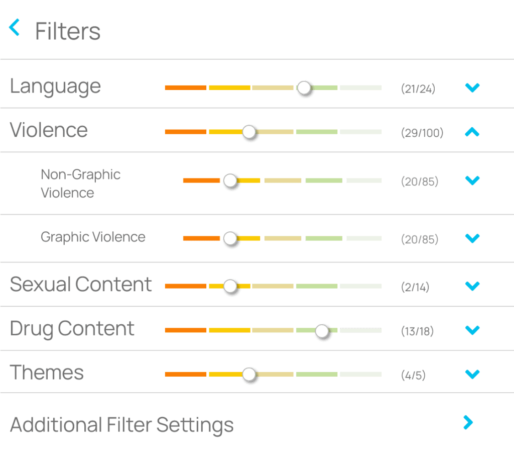 An example of custom filtering parameters with Enjoy Movies Your Way UI.