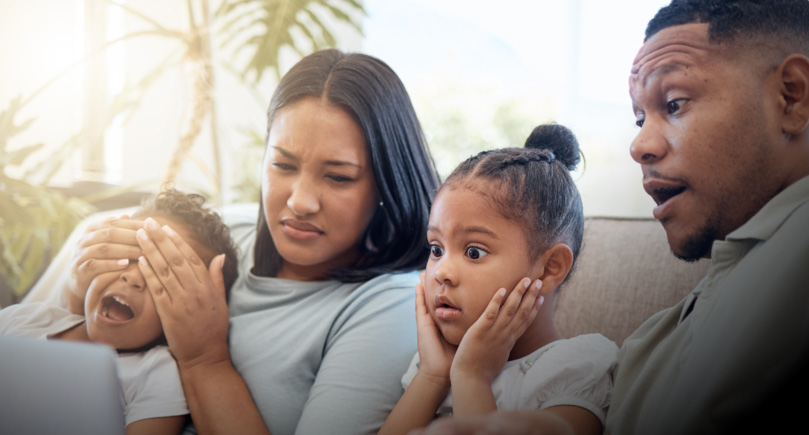 family watching a movie without a profanity filter.