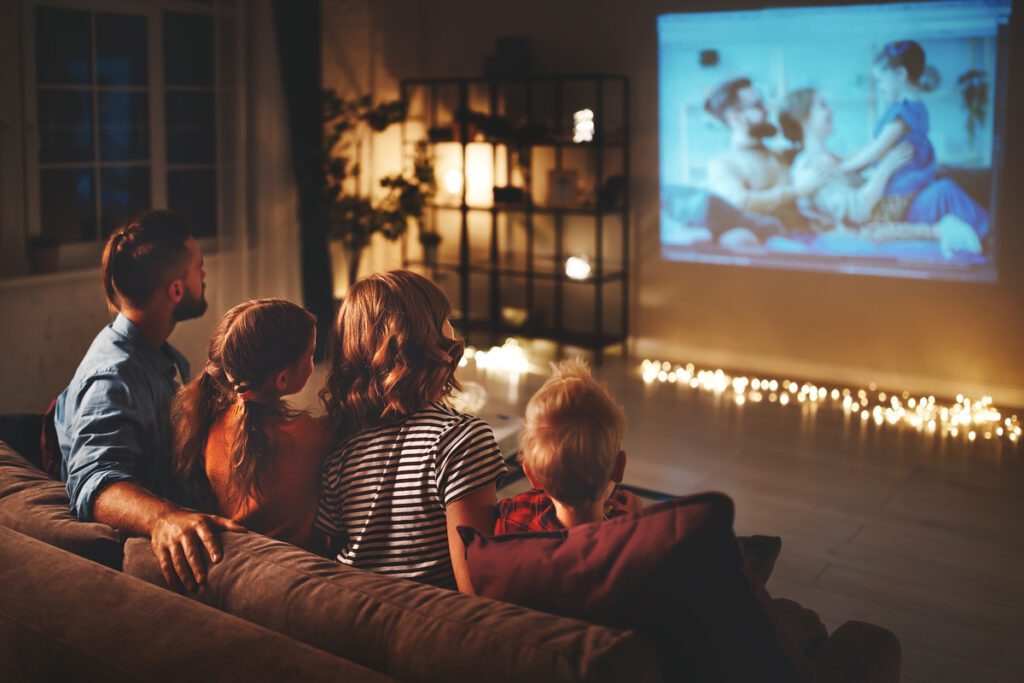 family watching a movie.