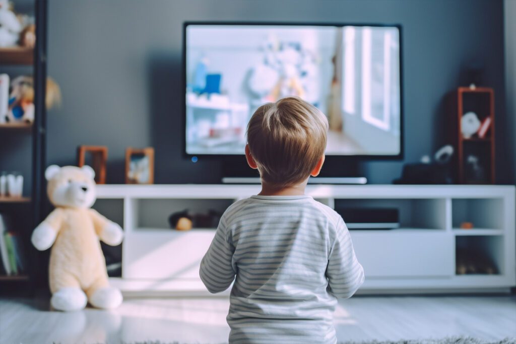 little kid watching a movie.